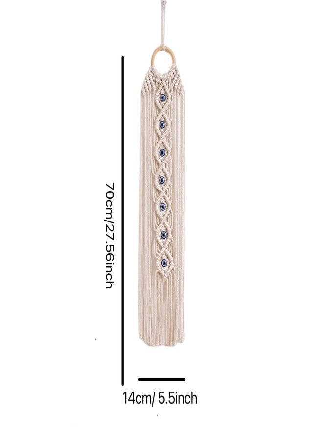VIRFONOR Boho Macrame Wall Hanging,Handmade Evil Eye Wall Decor Dreamcatchers for Bedroom Home Apartment Ornament Craft Gift (27.56" L x 5.51” W) - Image 2